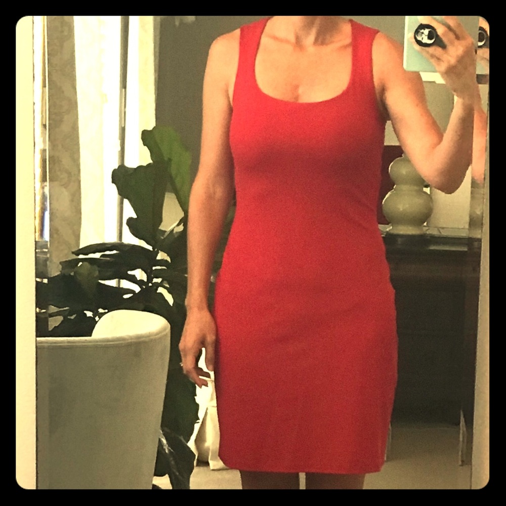 Susana Monaco red square neck fitted dress